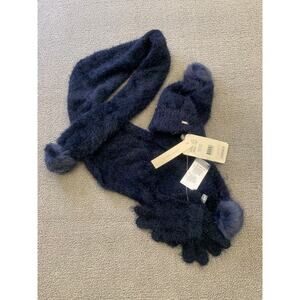 Mayoral Kids 6-9 3 in 1 Set Blue Fuzzy Pompom Hat Scarf Mitten New